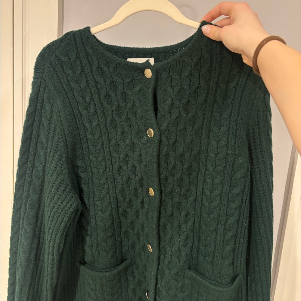 Abercrombie & Fitch Forest Green Cable Knit Button-Front Cardigan